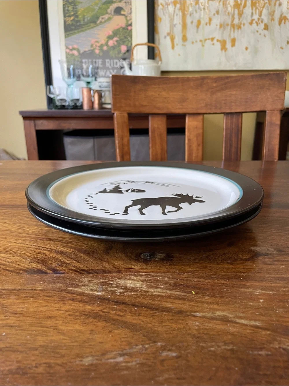 2 Moose Wilderness Log Cabin Theme Dinner Plates by White River Bass Pro Shops